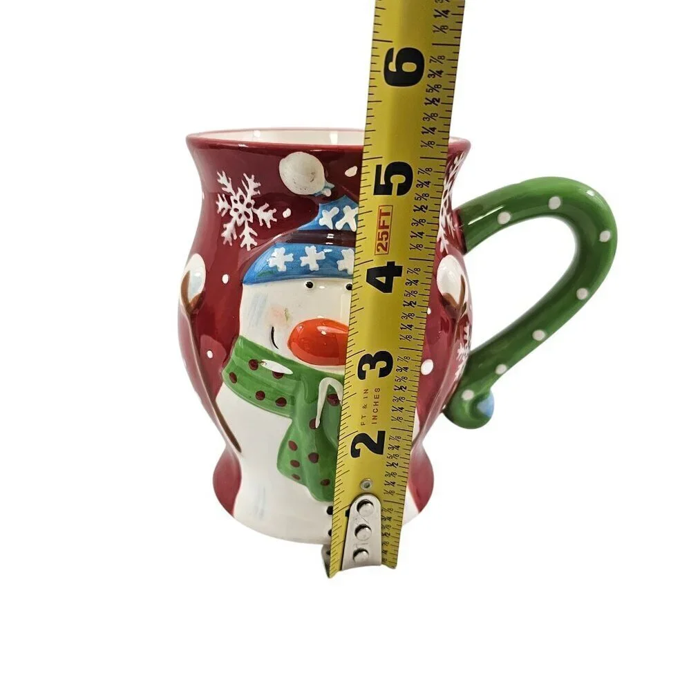 Pier 1 Imports JOLLY HOLIDAY SNOWMAN Large Red 20 Oz Dolomite Christmas Mug Cup
